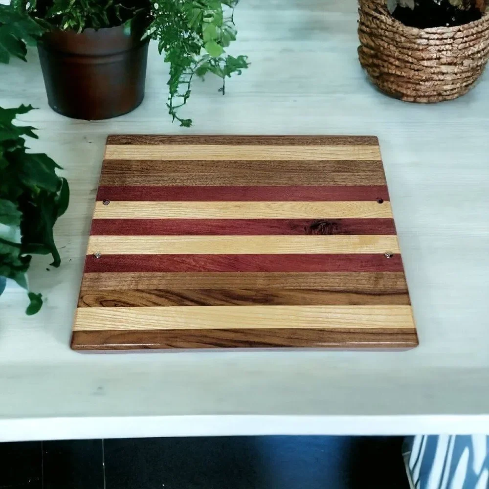Handmade Rustic Charcuterie Cutting Board  with Handles Purple Heart White Oak